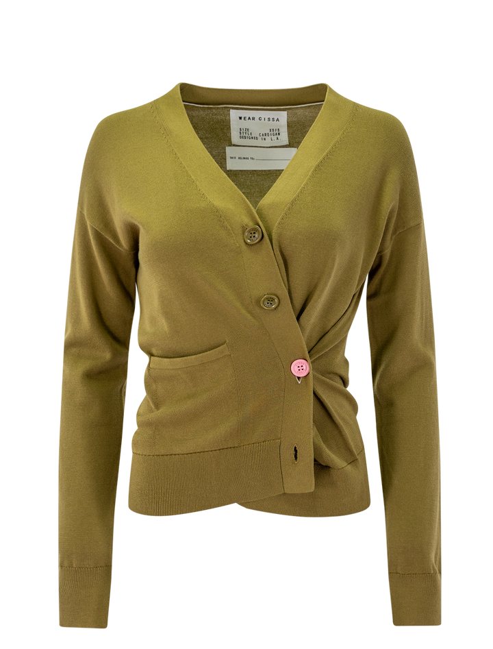 the wrap cardigan in olive cotton