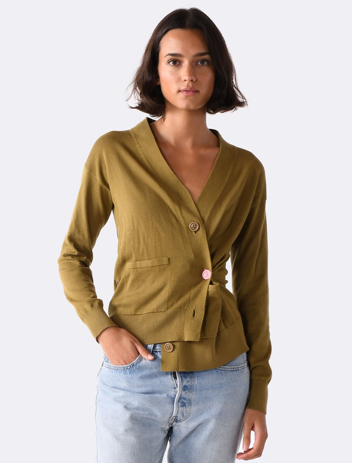 the wrap cardigan in olive cotton