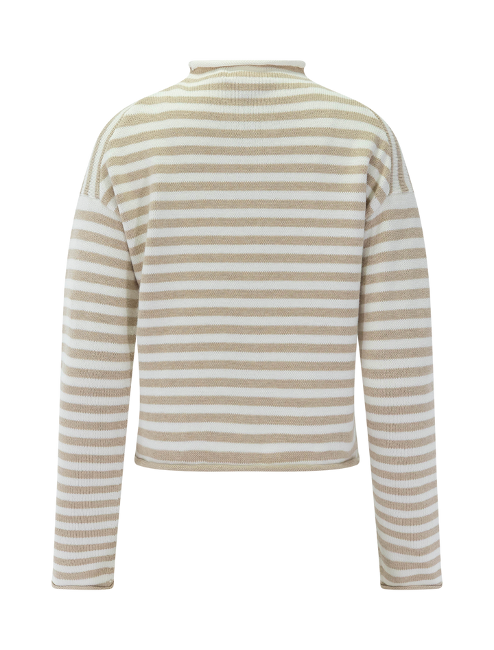 back image of taylor cardigan in sand and ivory stripe
