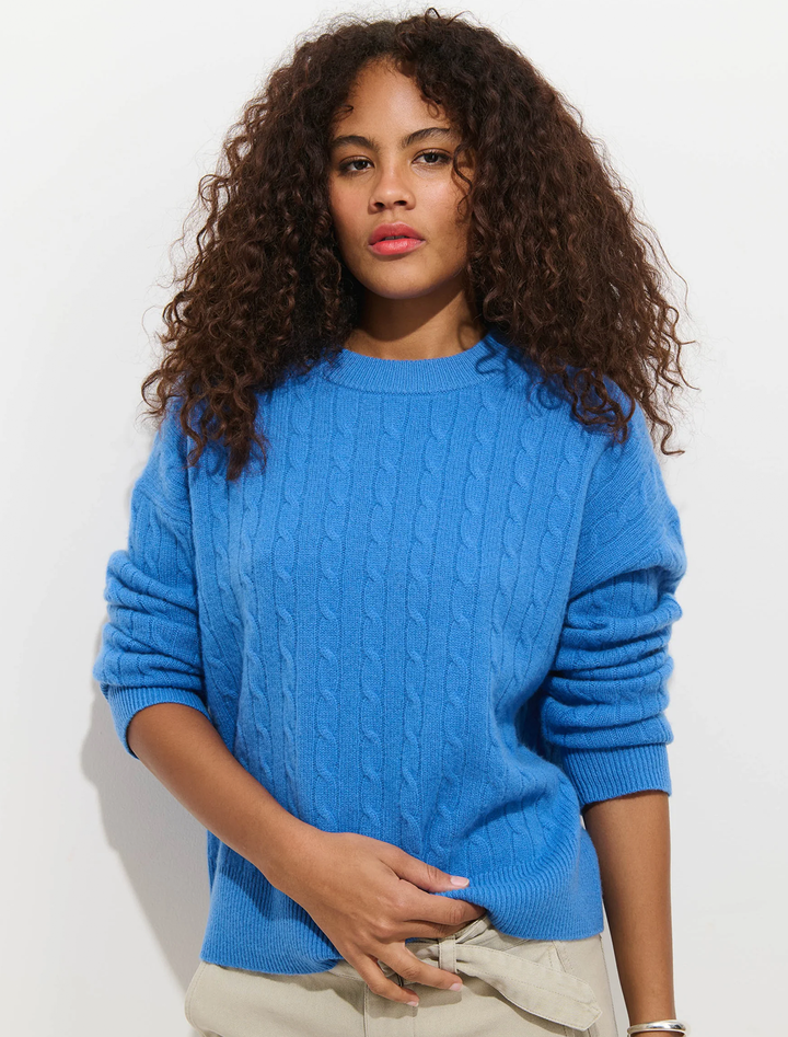 charlie cashmere cable sweater in french blue