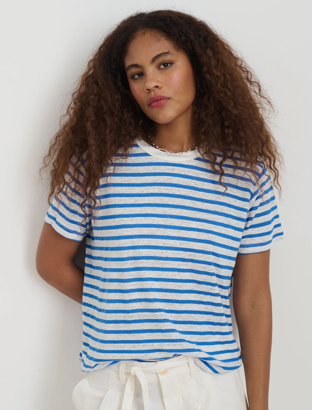 garcon tee in white and blue stripe