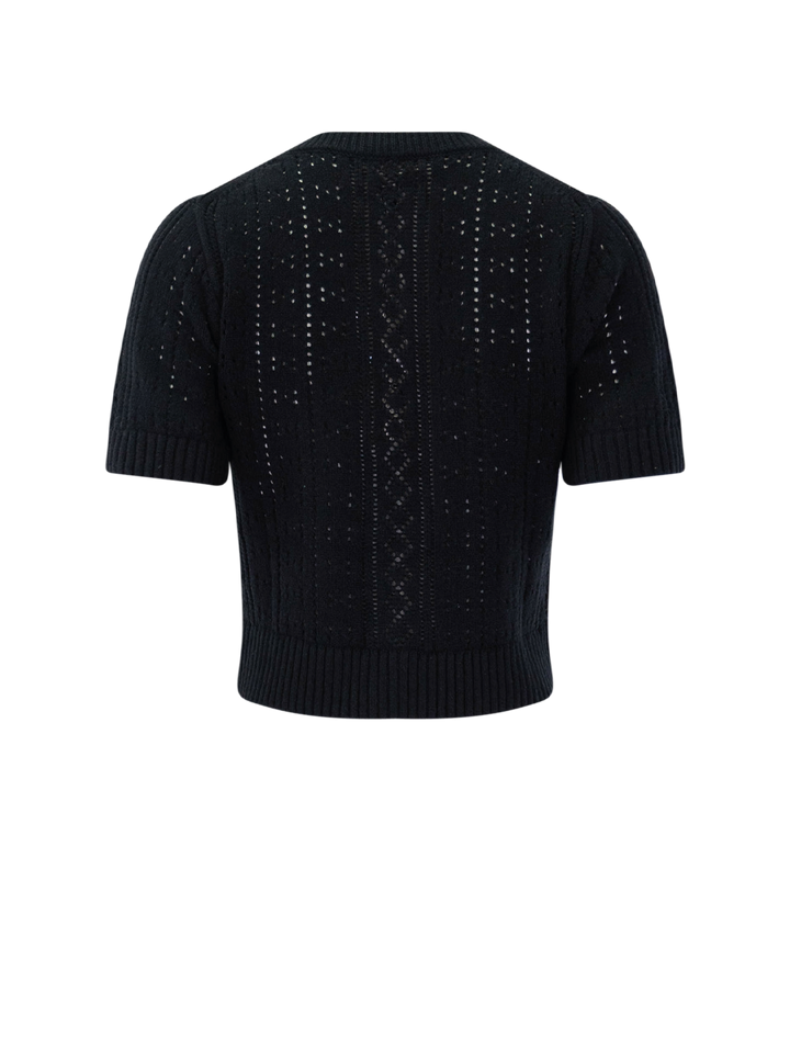 elle pointelle cardigan in black