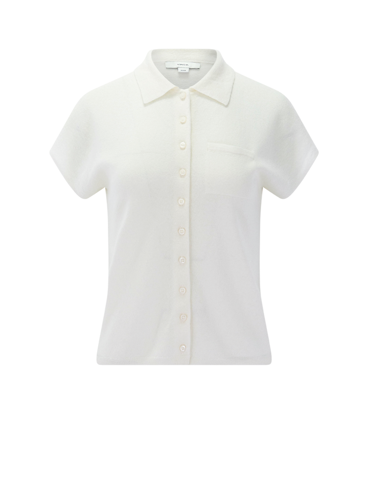 cashmere and silk button polo in off white