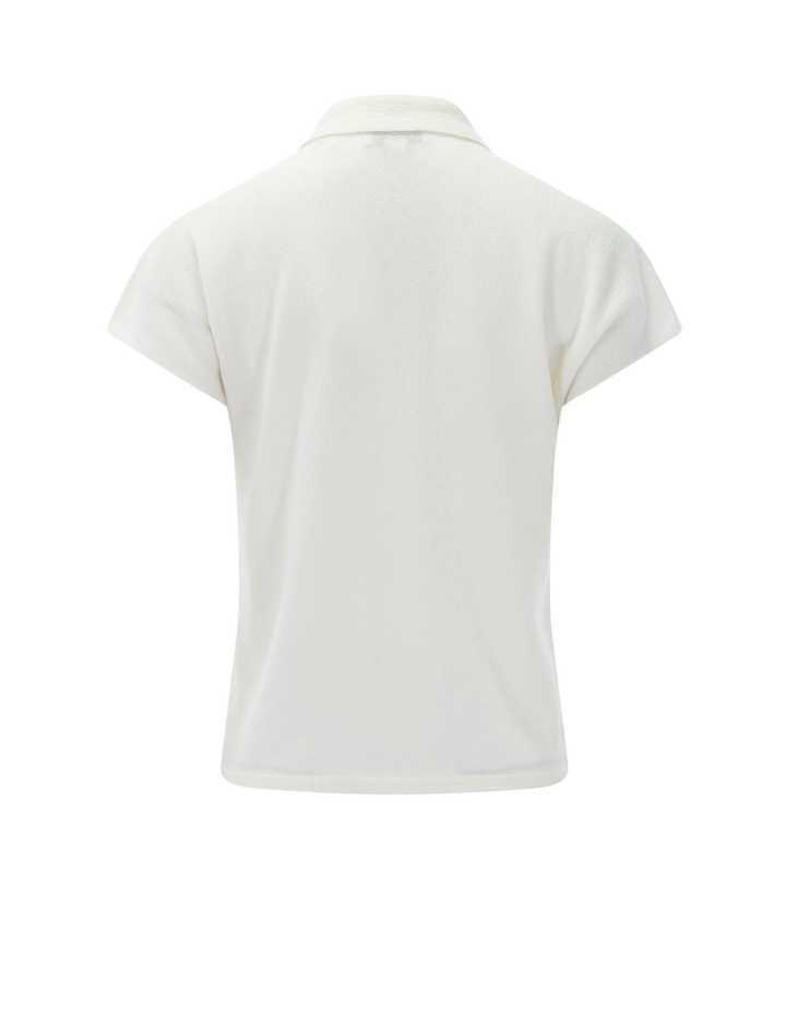 cashmere and silk button polo in off white