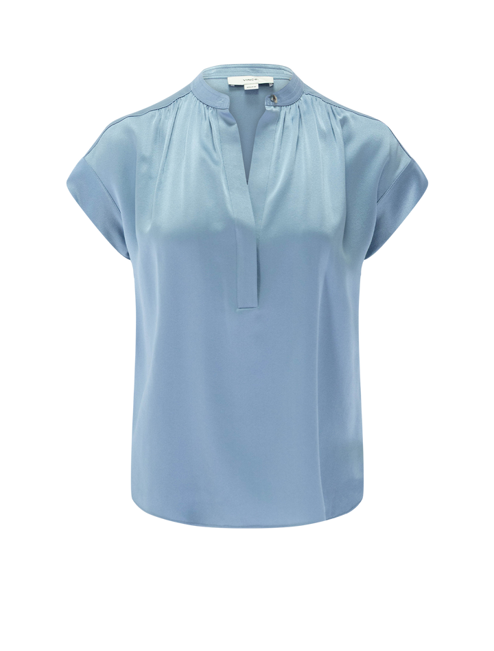 gathered neck cap sleeve top in del mar