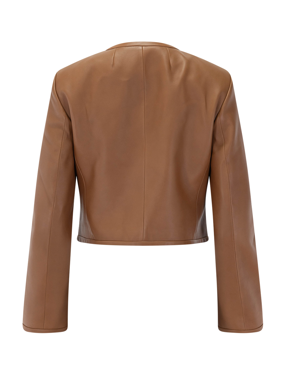 leather collarless zip jacket in bright cognac