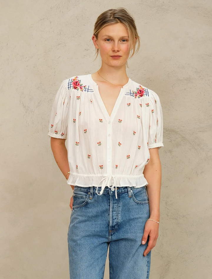 harlie embroidered top in ecru