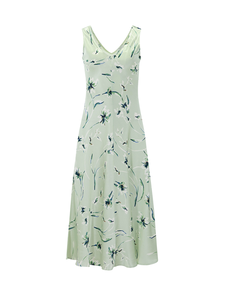 front view of camellia dress in mint linnea
