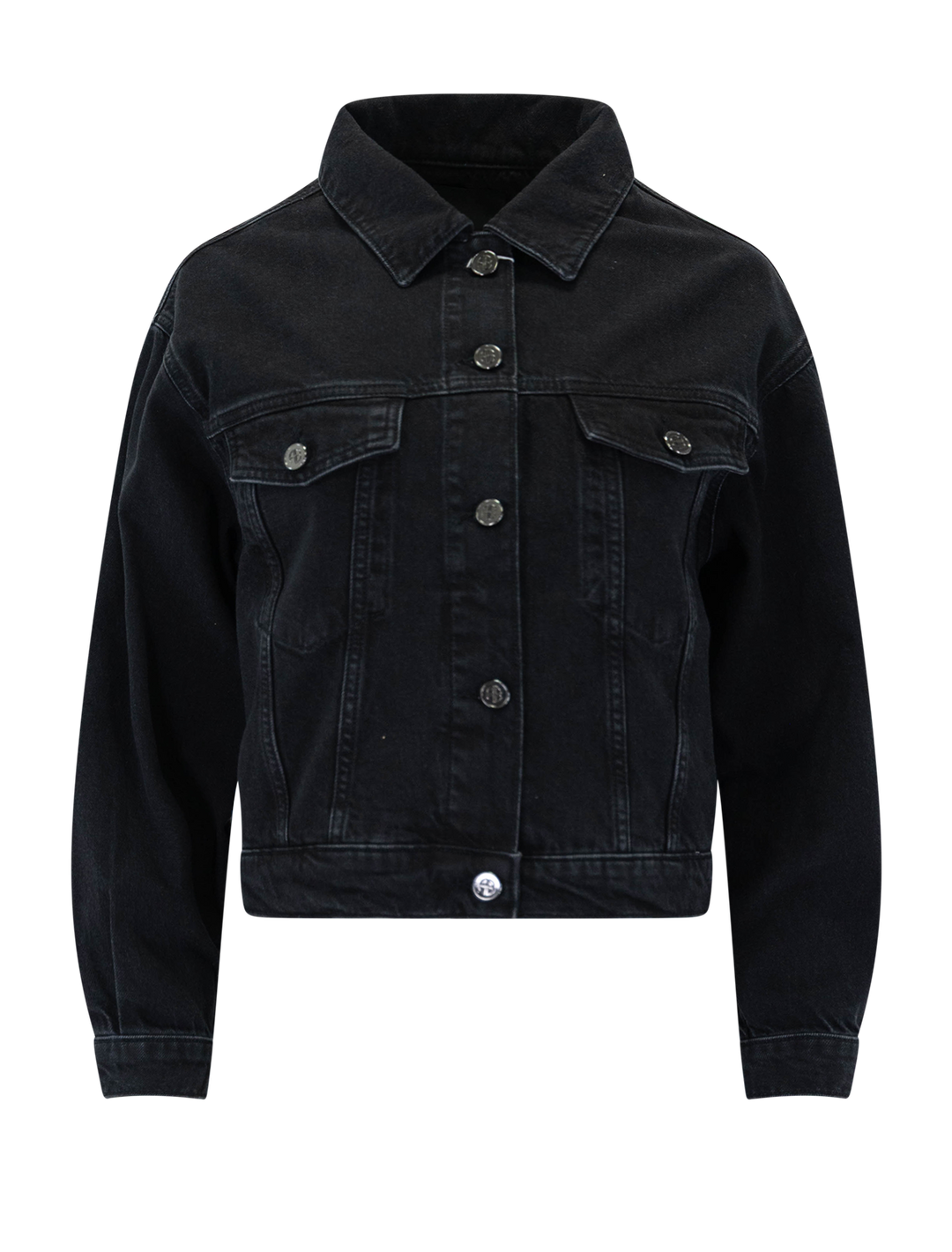 Front view of Anine Bing's quincy denim jacket in vintage black.