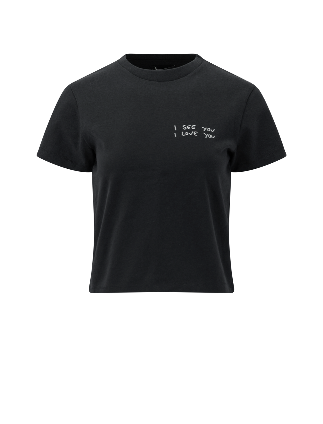 Front view of Anine Bing's i see you i love you shelley tee in black.