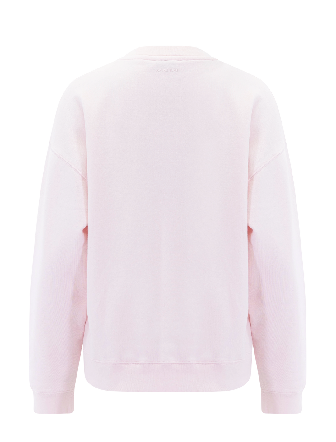 Back view of Anine Bing spencer sweatshirt in powder pink.