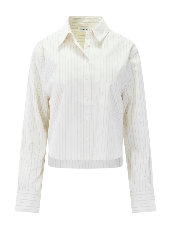essie cropped shirt in cream pinstripe
