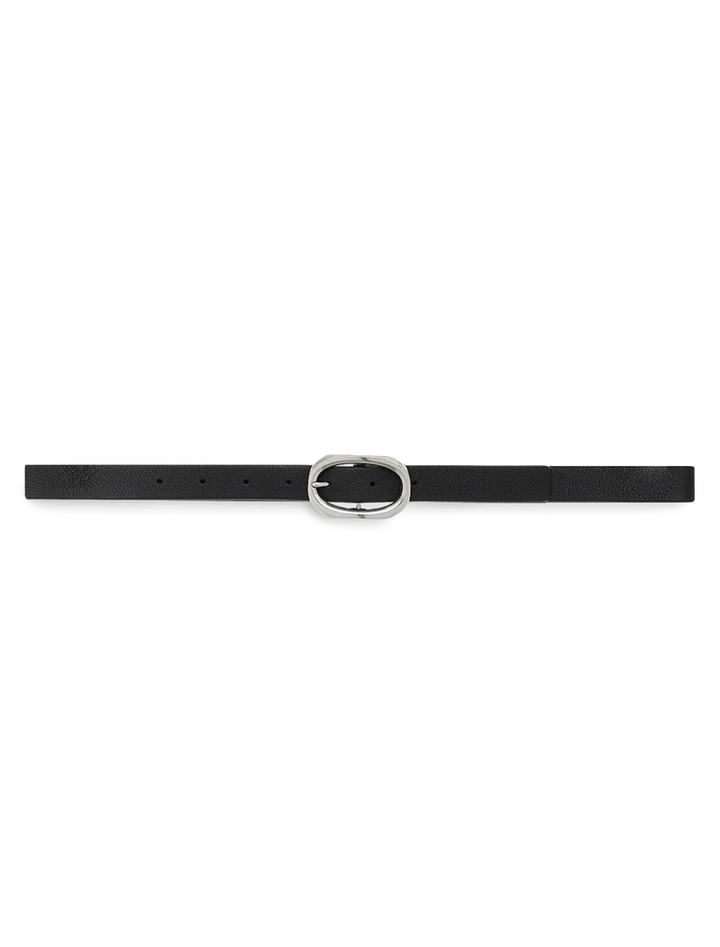 small signature link belt in black pebbled leather