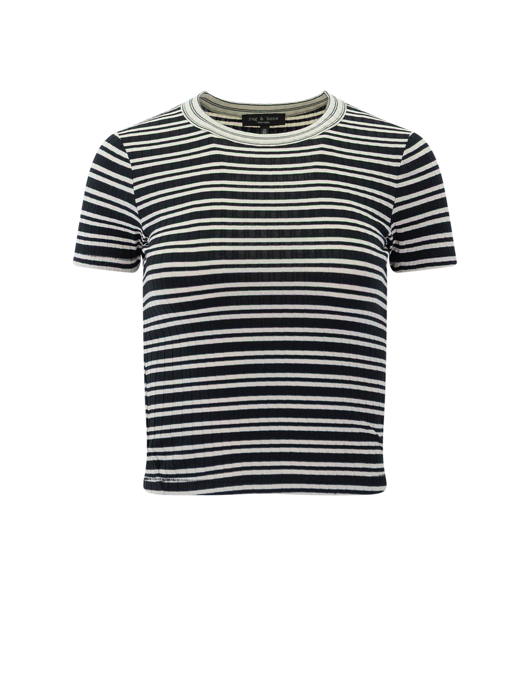 front view of luca stripe contrast tee in ivory and black
