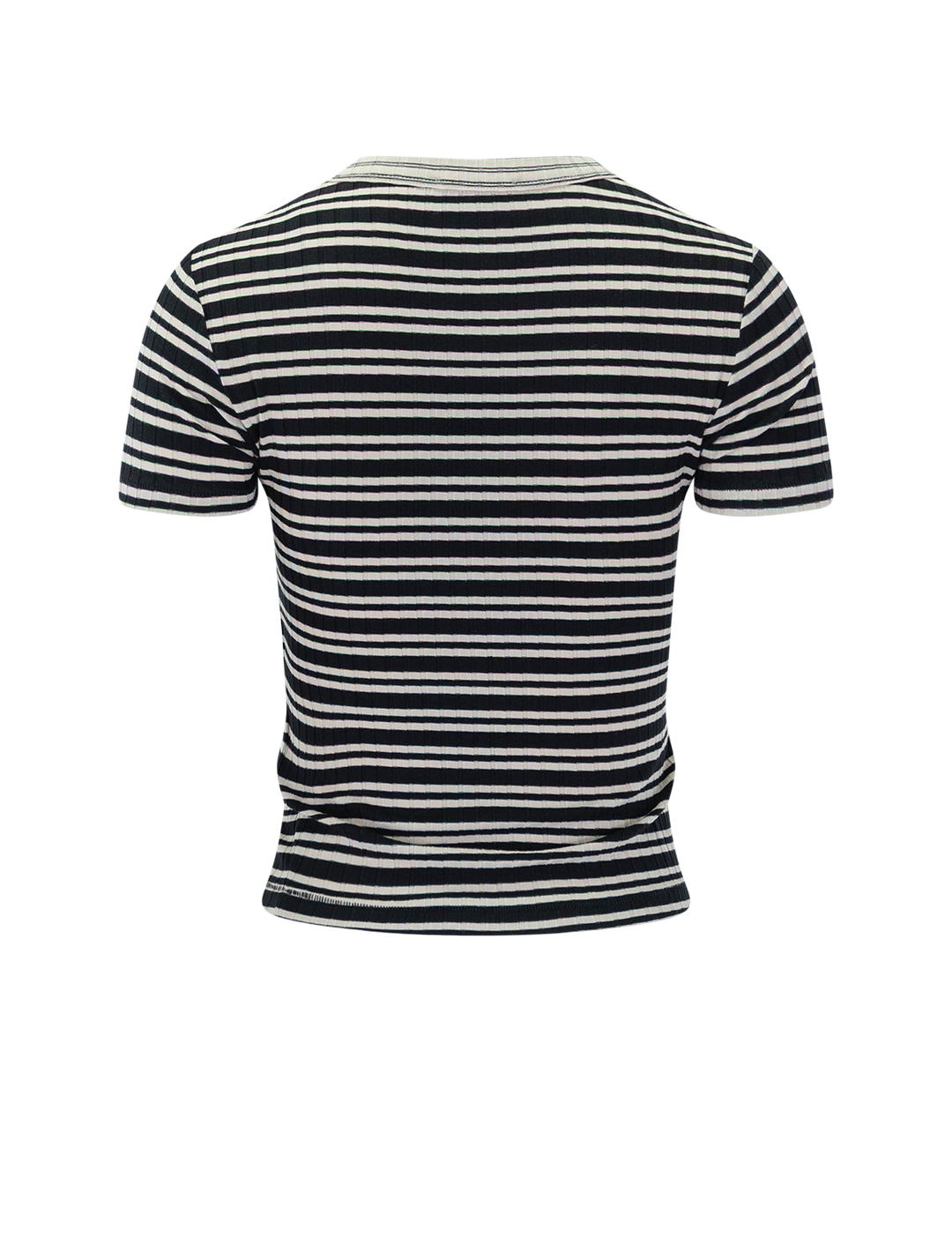 back view of luca stripe contrast tee in ivory and black