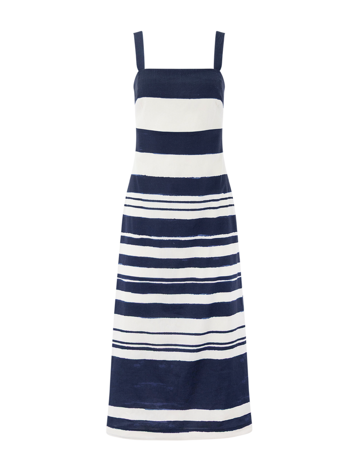 ella dress in navy and dove stripe