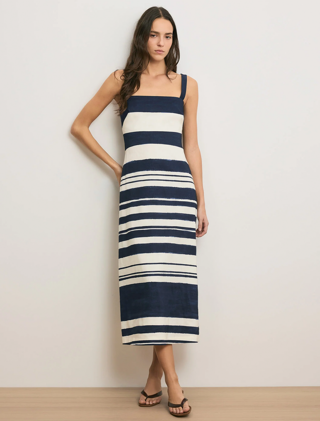 ella dress in navy and dove stripe
