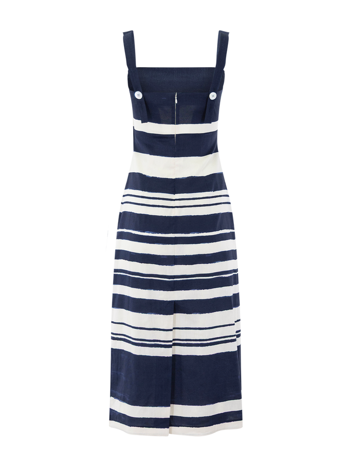 ella dress in navy and dove stripe