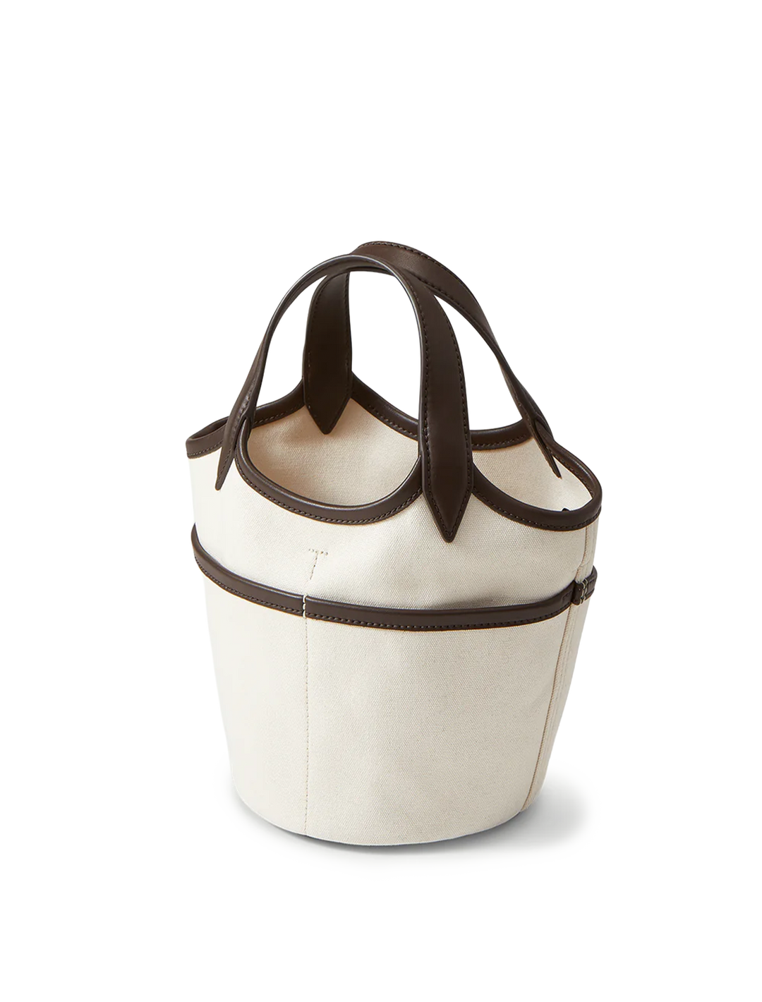 Back angle view of Veronica Beard's canvas anchor bag in espresso and ecru.