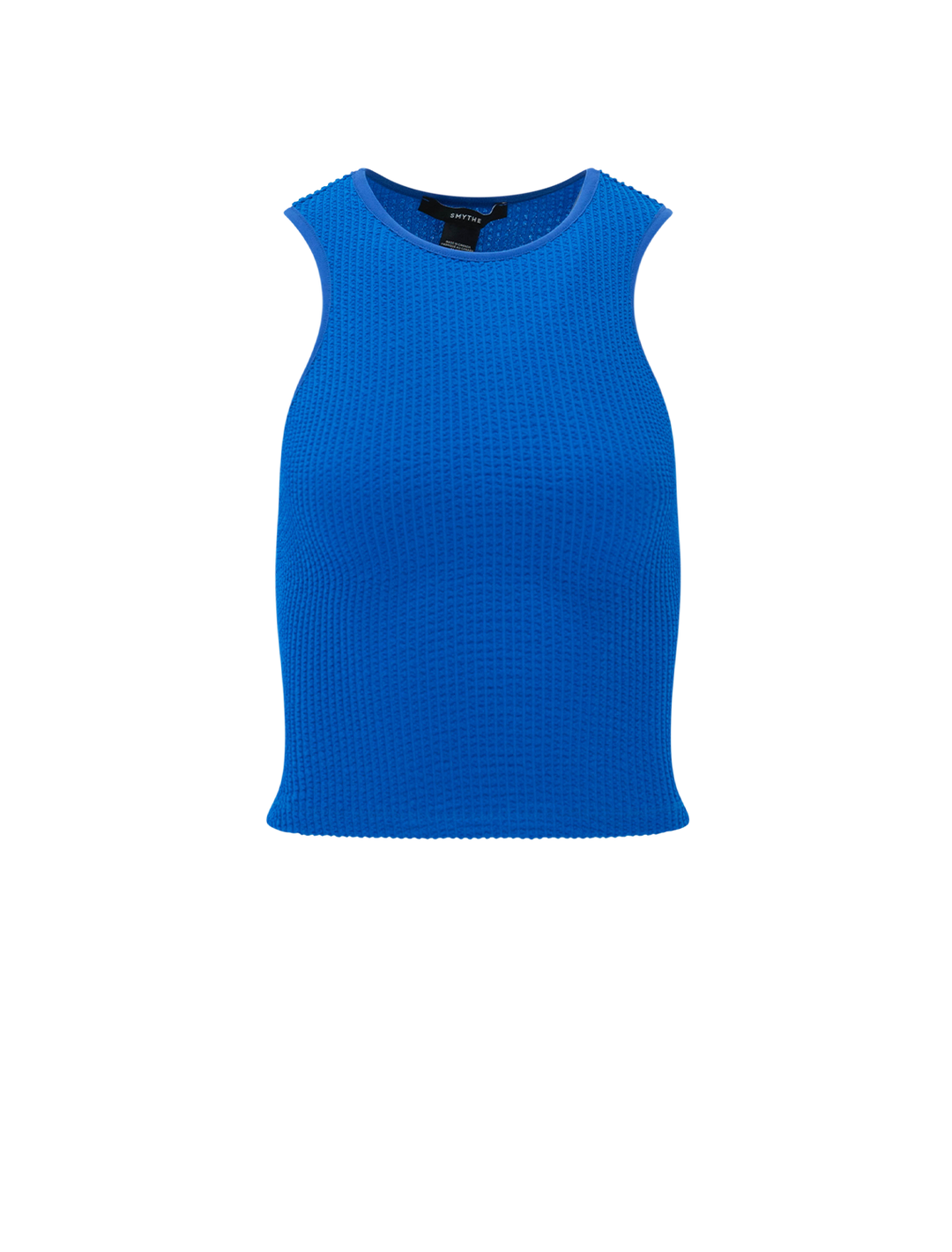 Front view of Smythe's muscle rib tank in aegean blue.