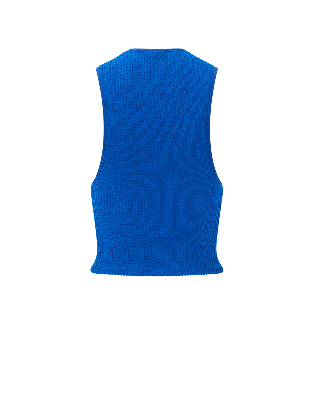 Back view of Smythe's muscle rib tank in aegean blue.