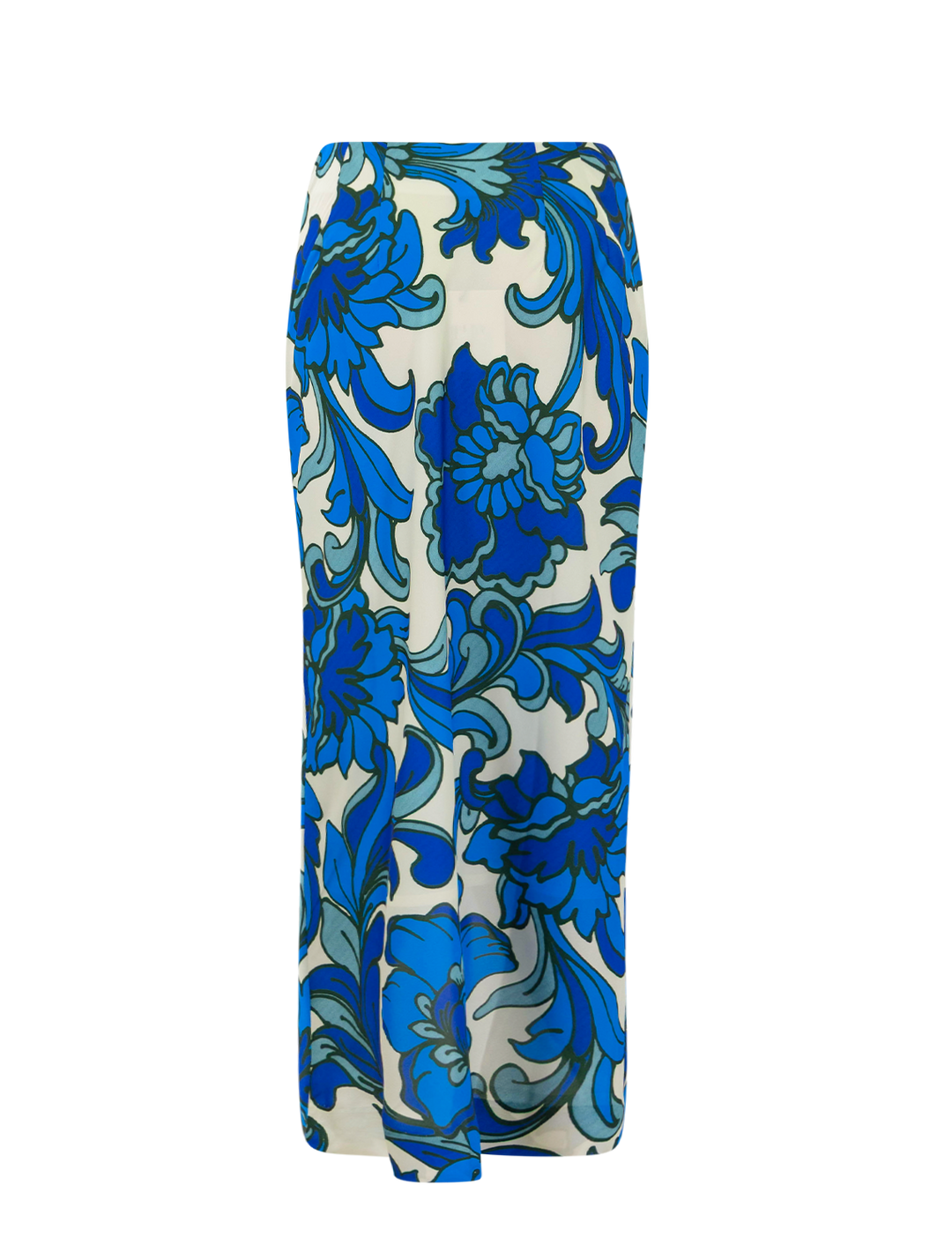Back view of Smythe's front ruffle skirt in aegean multi print.