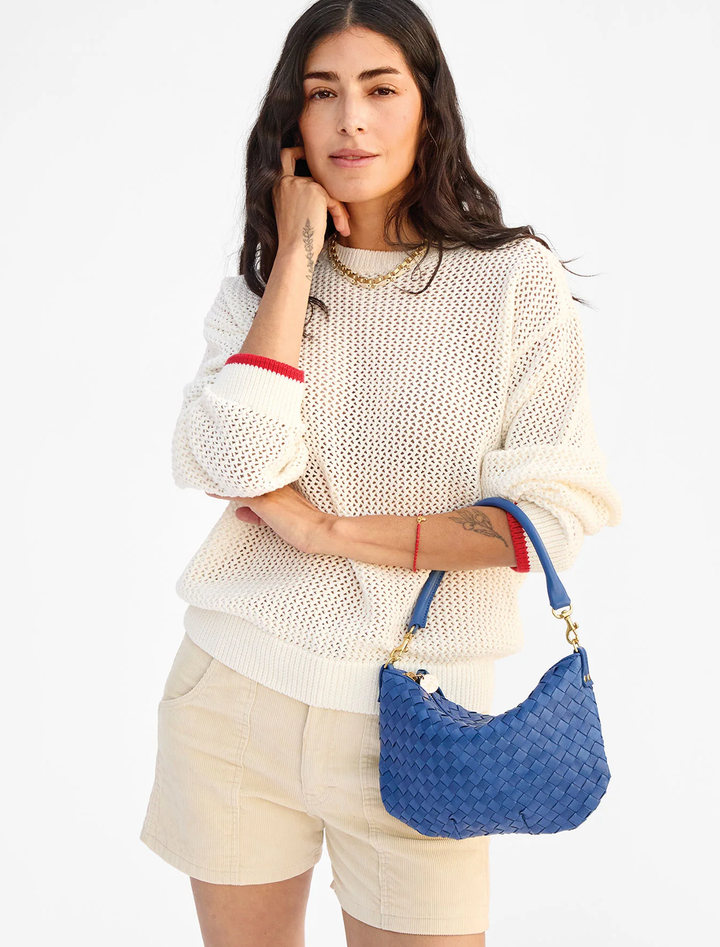 petit moyen messenger in french blue woven diagonal