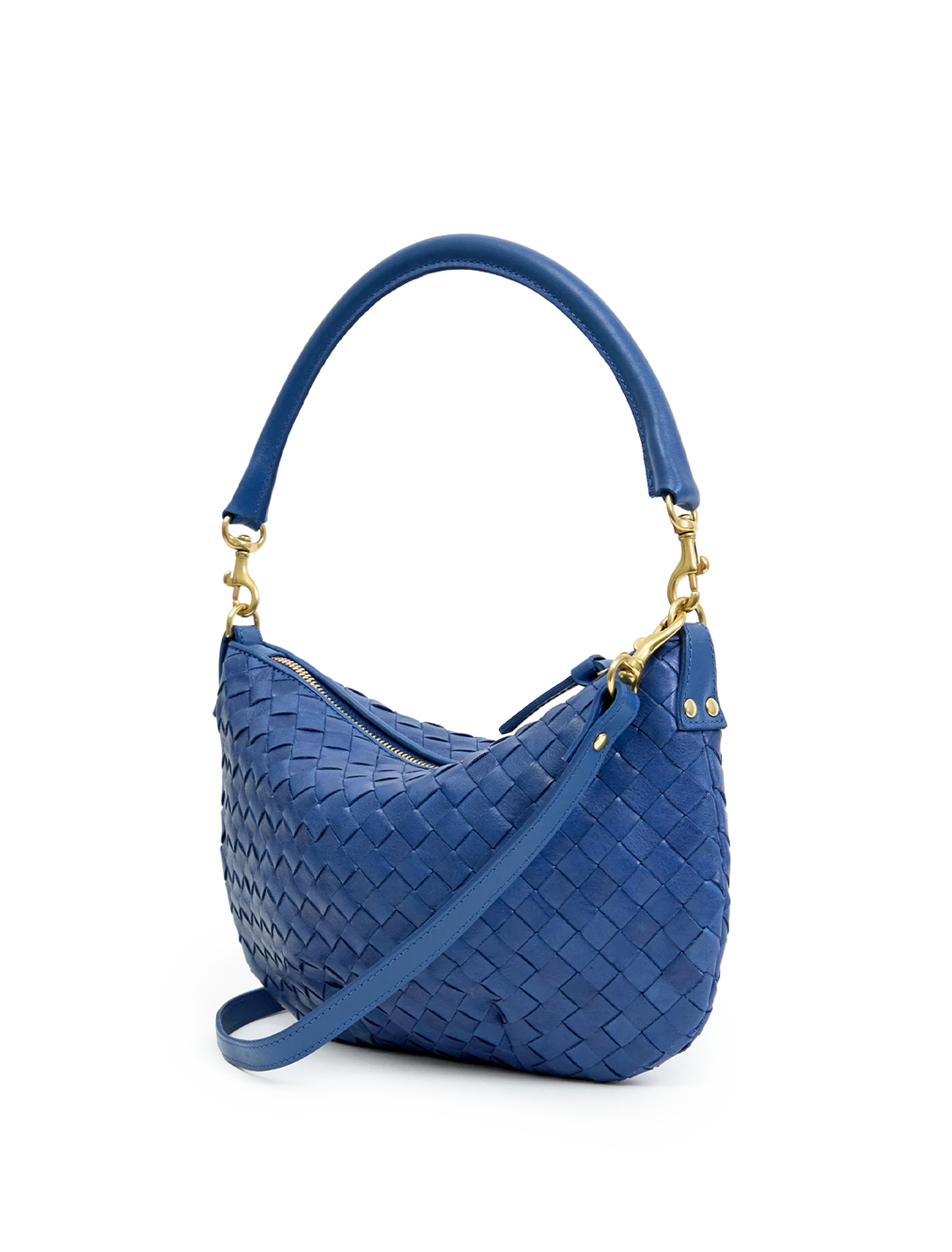 petit moyen messenger in french blue woven diagonal