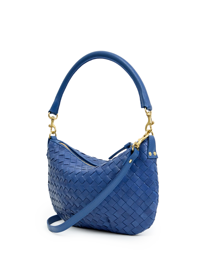 petit moyen messenger in french blue woven diagonal