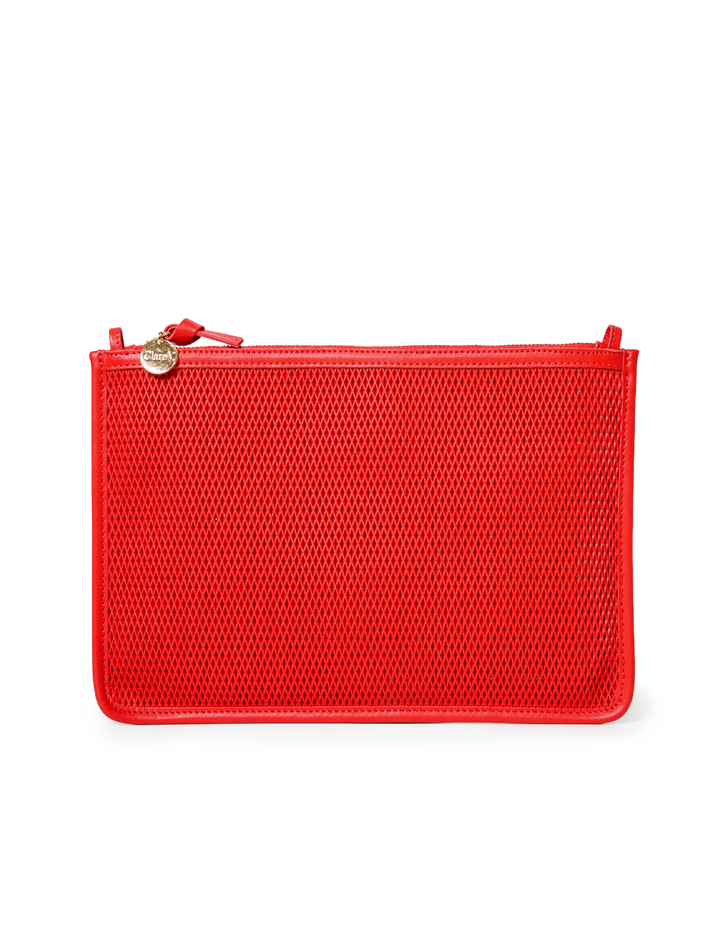 flat clutch with tabs in bright poppy diamond perforated