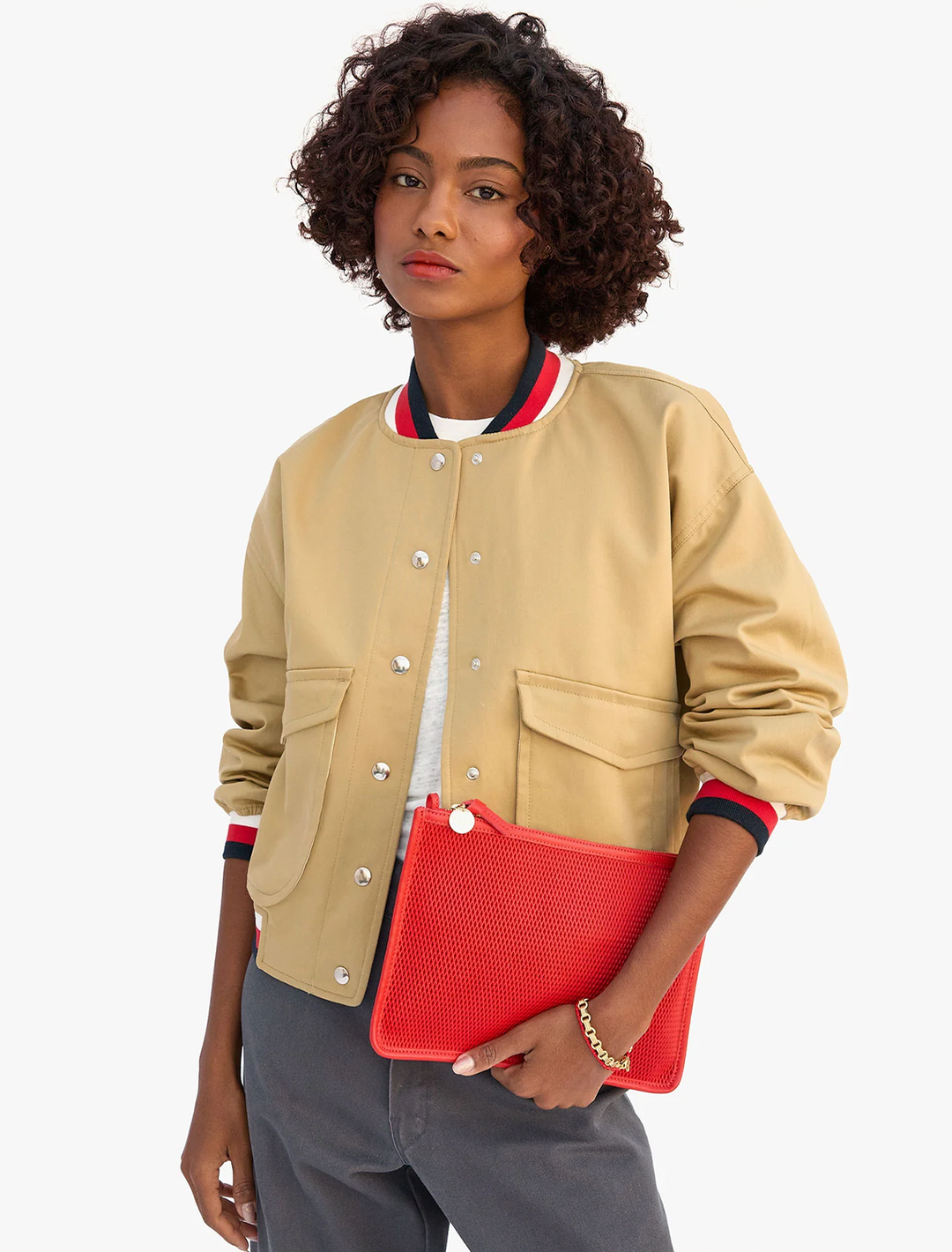 flat clutch with tabs in bright poppy diamond perforated