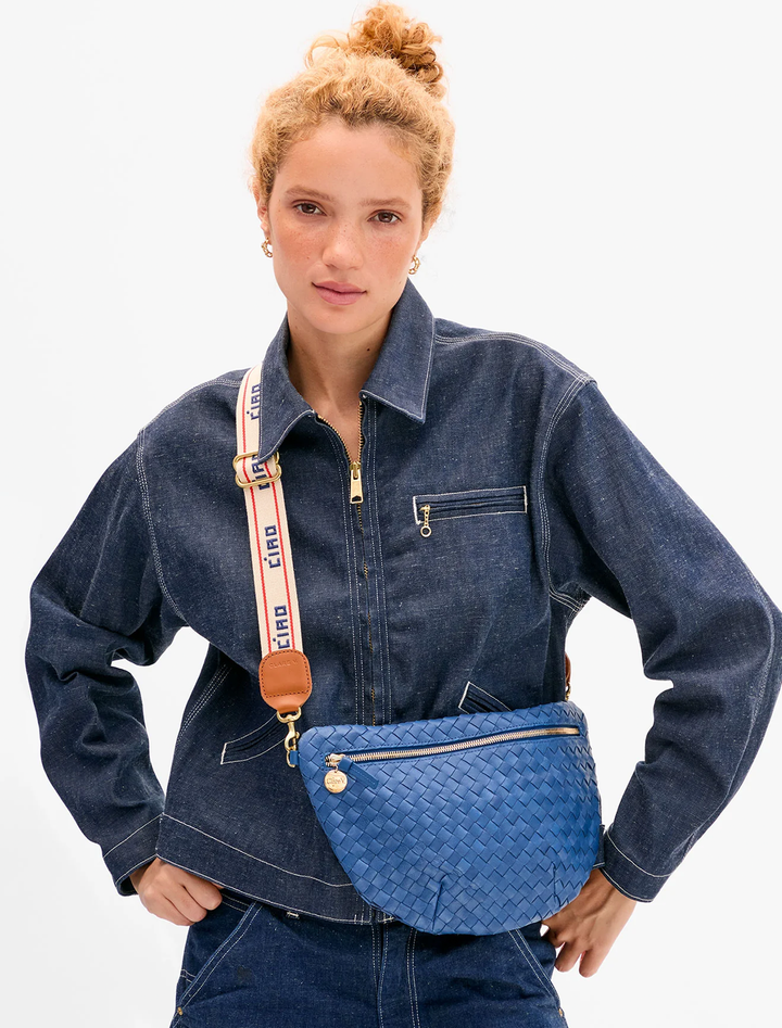 ciao adjustable crossbody strap in cream and navy