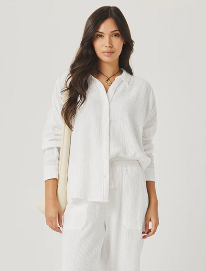 ava gauze button down in white