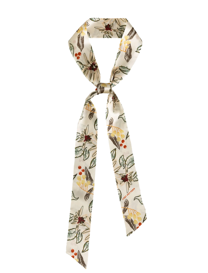 forest charm silk skinny scarf in vanilla