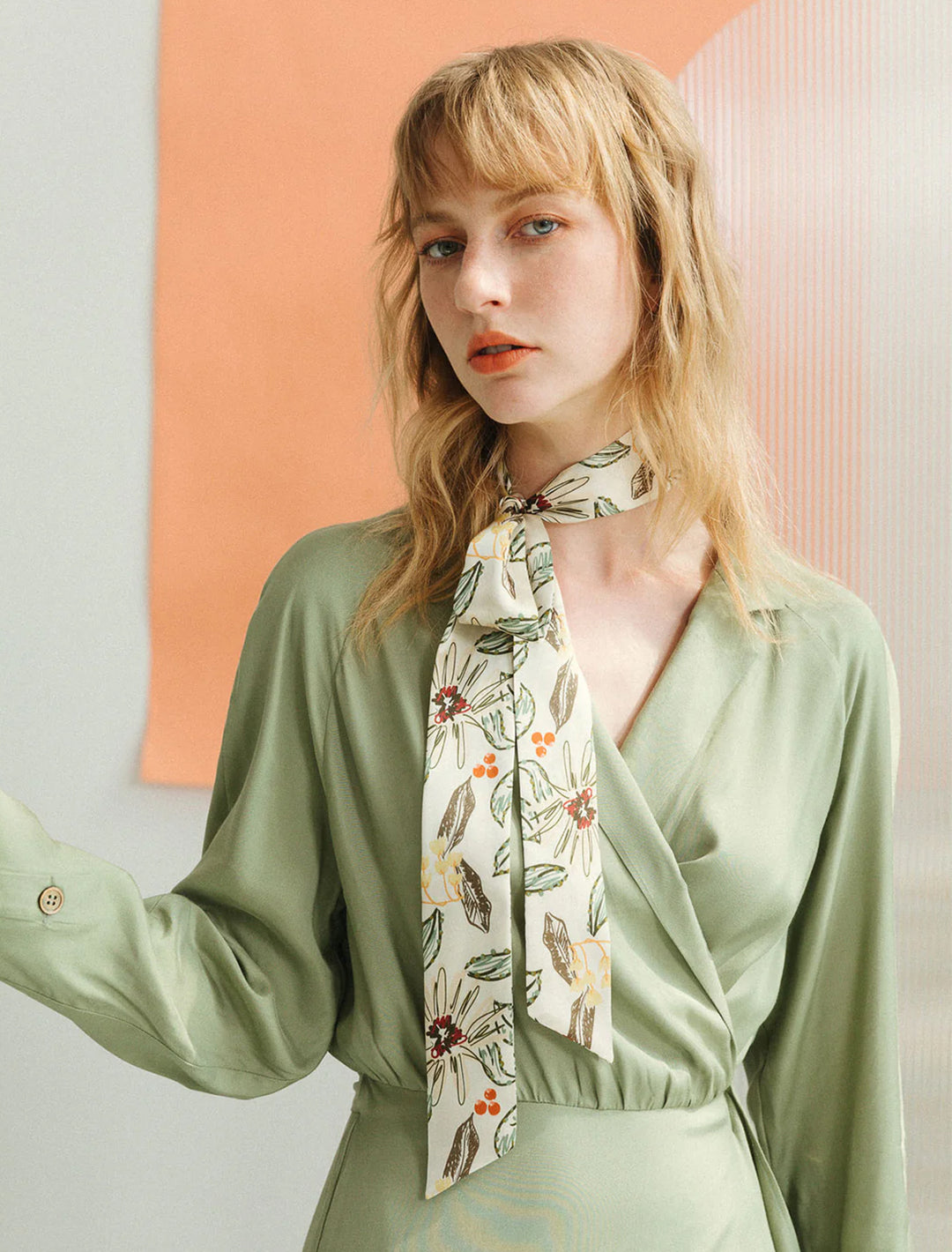 forest charm silk skinny scarf in vanilla