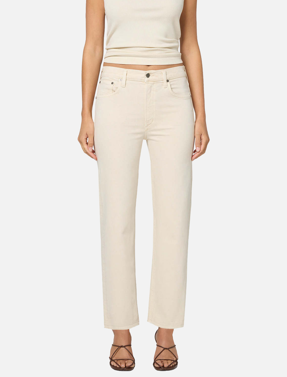 Citizens of Humanity palma straight jeans in almond - model view.
