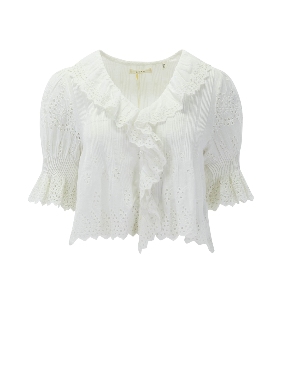 front view of henri top in salt eyelet