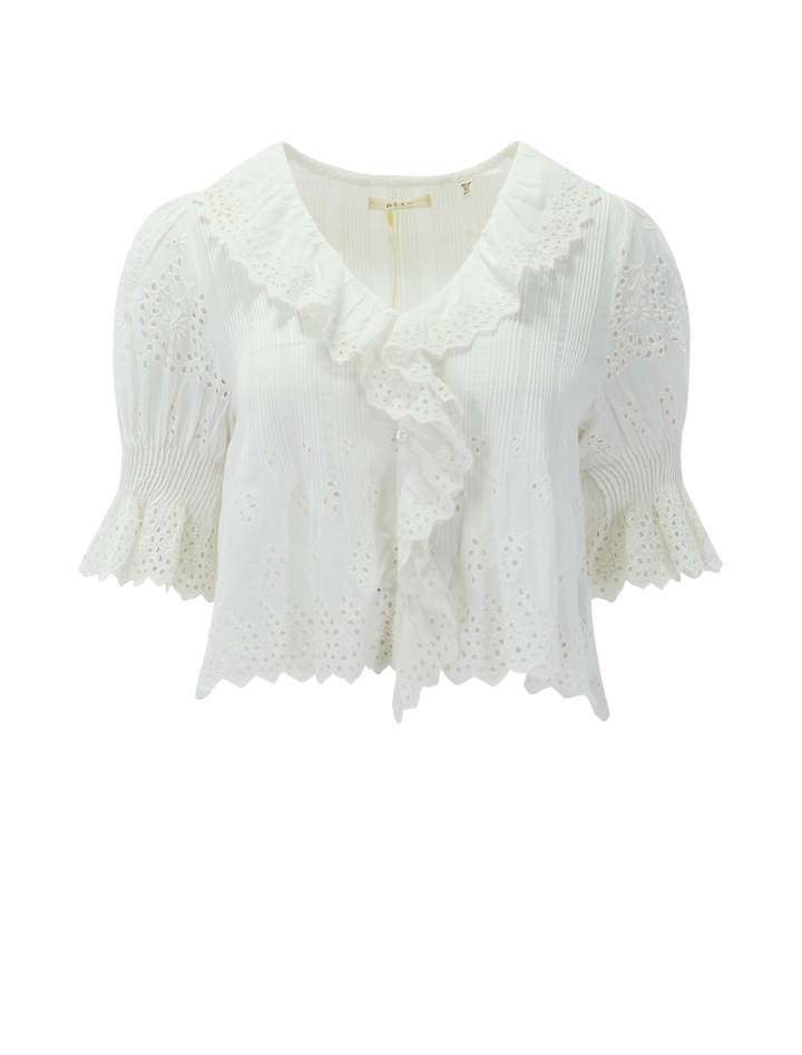 front view of henri top in salt eyelet