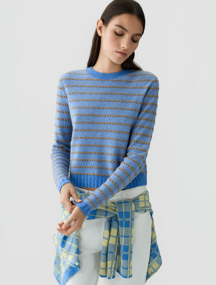 pebble stripe shrunken crew in delft blue