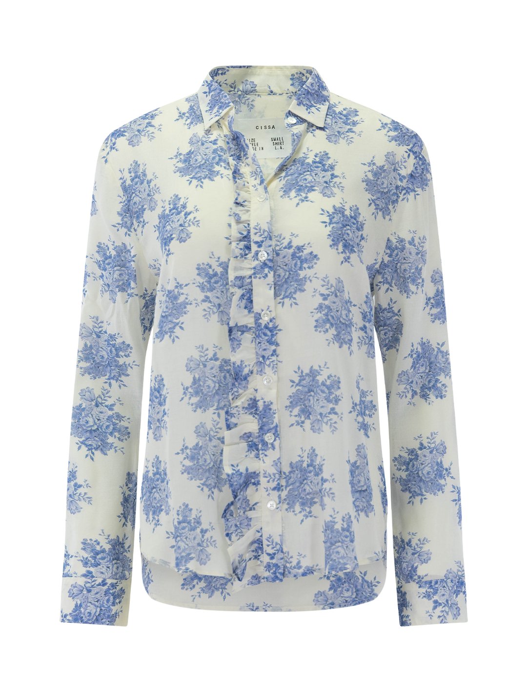 front view of the waterfall blouse in mini rosalie