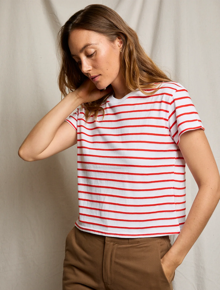 everett boxy tee in tomato stripe