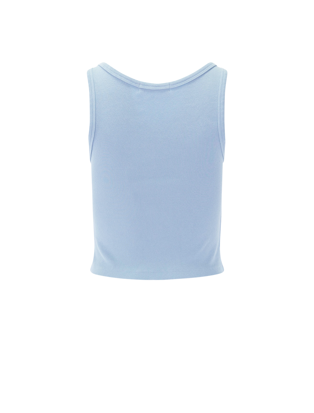 Back view of Perfectwhitetee's blondie tank in powder blue.