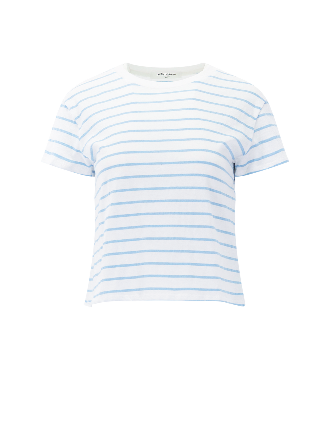 Front view of Perfectwhitetee's everett tee in powder blue stripe.