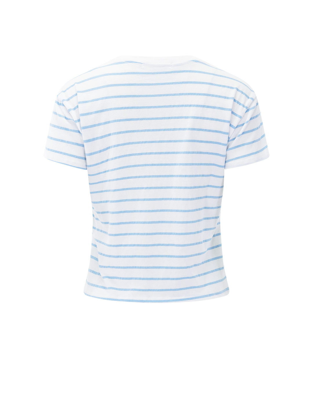 Back view of Perfectwhitetee's everett tee in powder blue stripe.