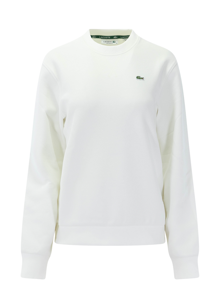 front view of pique double face sweater in flour