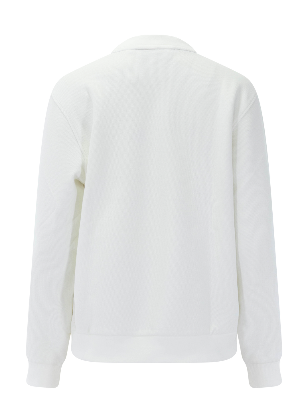 back view of pique double face sweater in flour