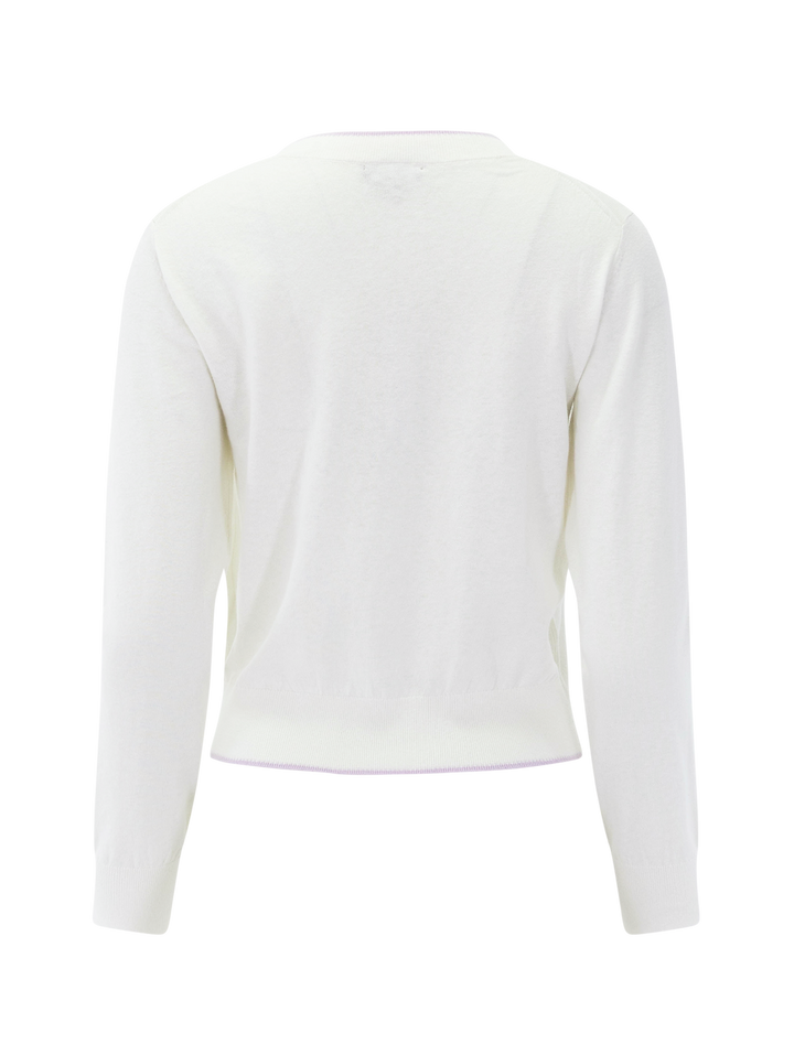 picot edge crewneck sweater in white linen