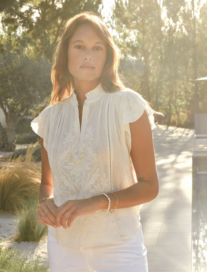 lilia embroidered top in ecru