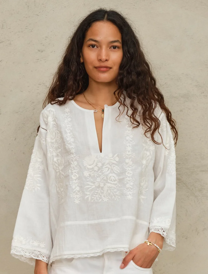 rosa embroidered top in ivory