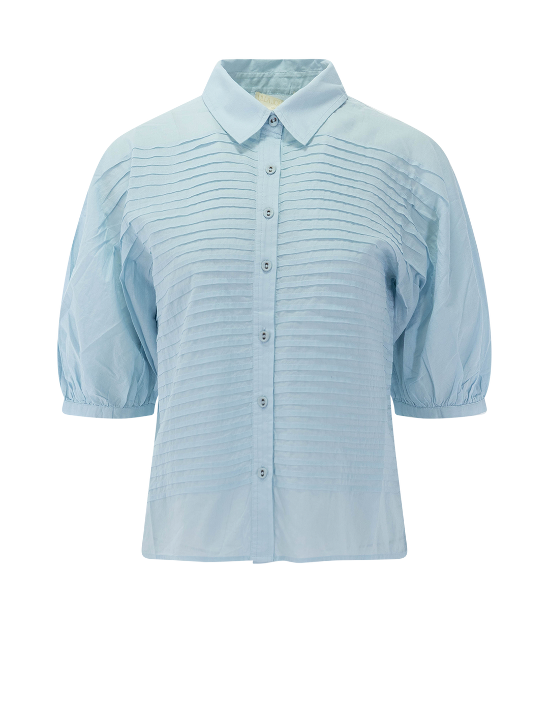 front view of cordelia button up top in adriatic